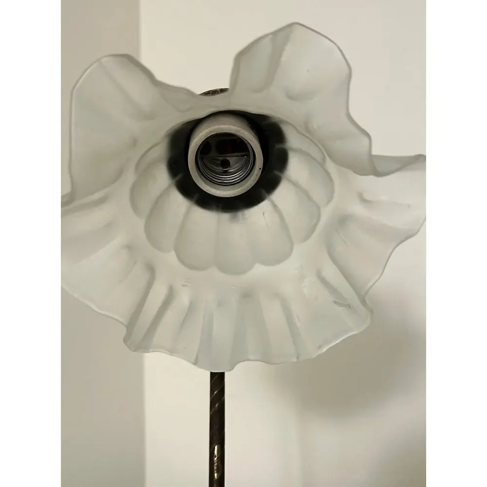 1970s VINTAGE Art Nouveau Lily Pad Gooseneck Lamp Ruffled Glass Tulip Shade